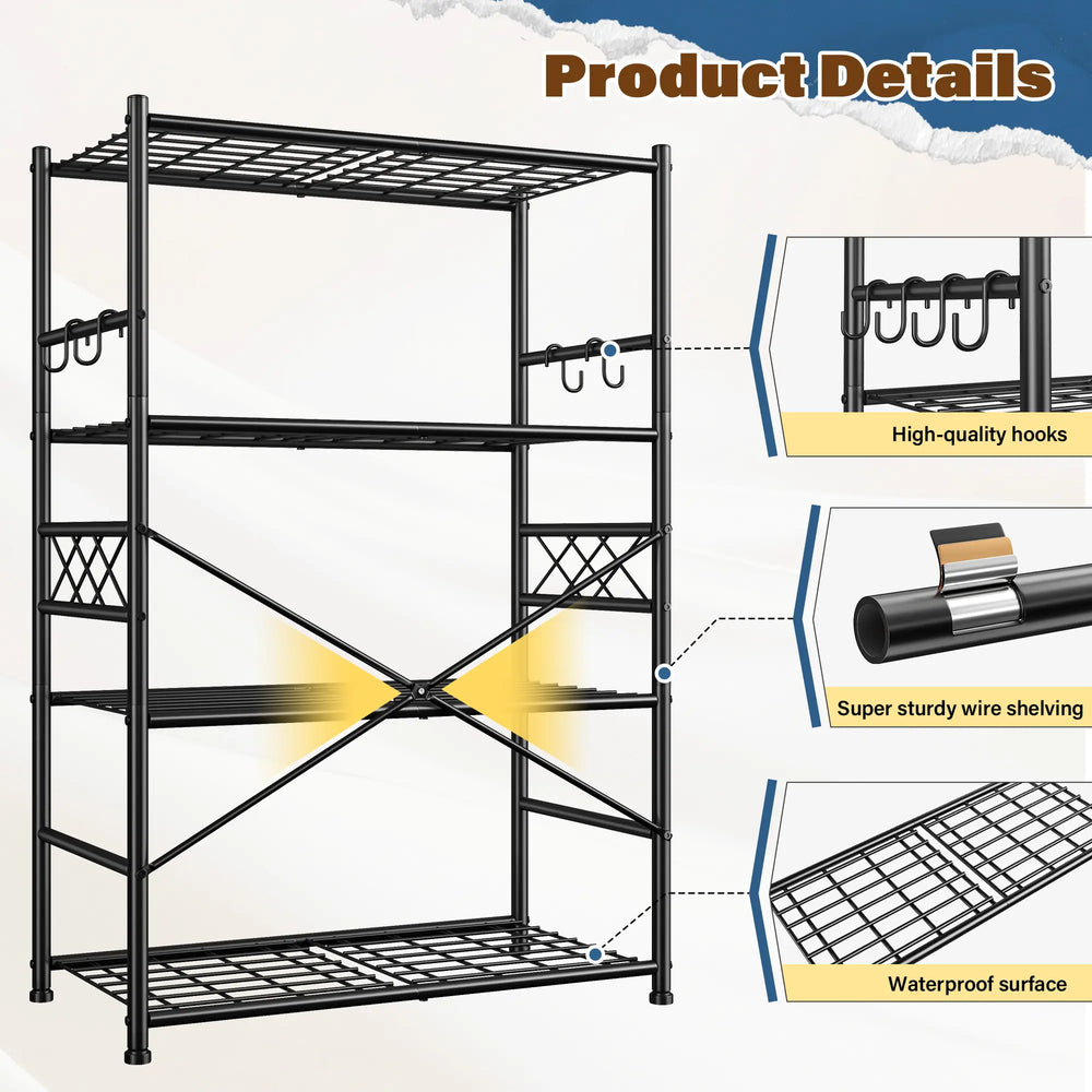 Heavy Duty Storage Shelves with Hooks, 36" Metal Garage Shelving Unit 800lb Capacity