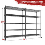 REIBII 58"W Adjustable Metal Wire Shelving Units, 1450 Lbs Wire Storage Shelves for Pantry Kitchen