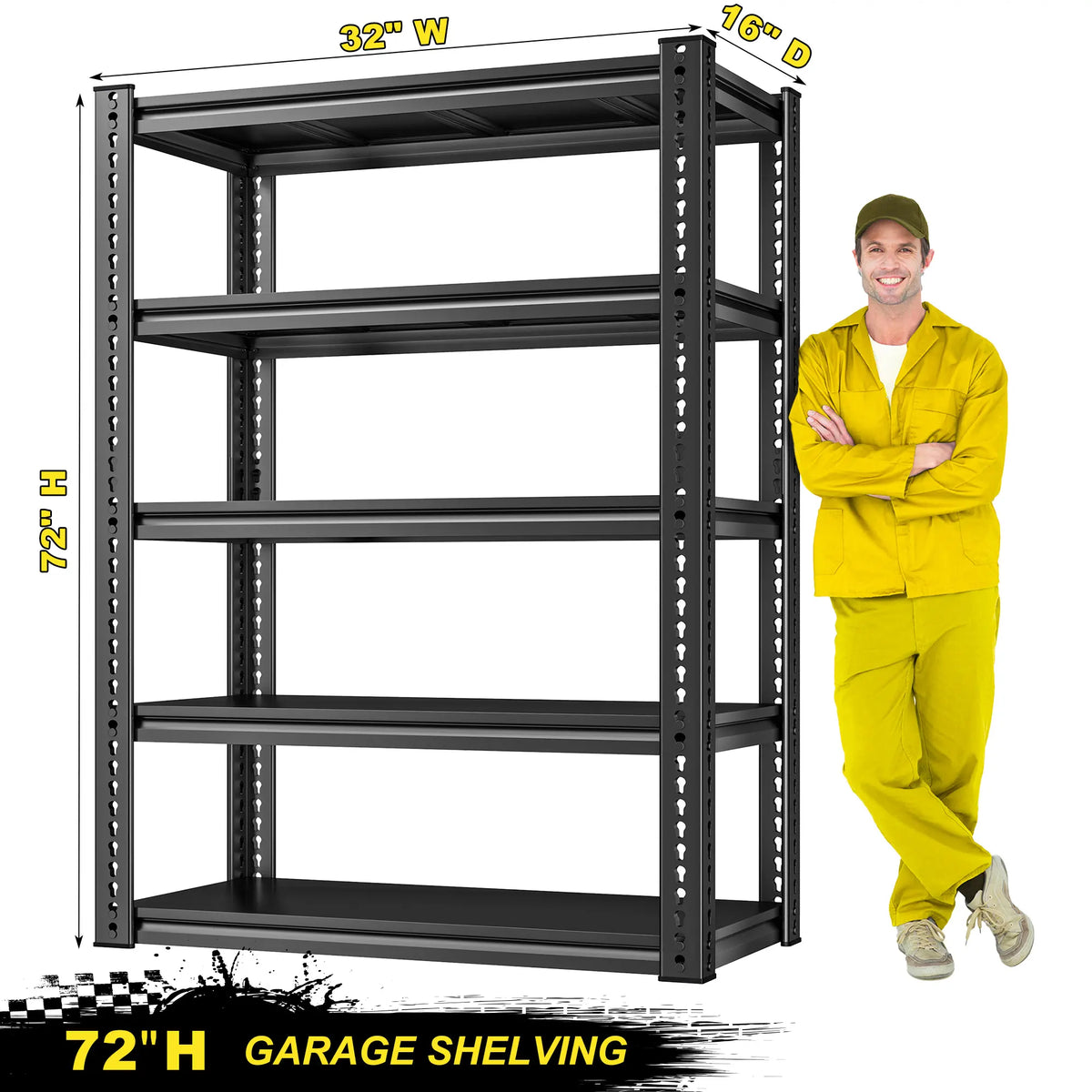 REIBII 31.7"W Garage Shelving Unit, Adjustable 5-Tier Metal Shelving Unit, Sturdy Metal Shelving for Basement, Warehouse