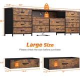 12-drawer TV stand dresser w/ power outlets & LED lights, open shelf, fits 75" TV Modern bedroom media console