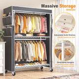 Raybee 81" H x 45"W  Rolling Garment Rack on Cover , 445lbs Portable Closet & Adjustable Clothing Rack with Wheels For Bedroom