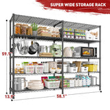 REIBII 58"W Adjustable Metal Wire Shelving Units, 1450 Lbs Wire Storage Shelves for Pantry Kitchen