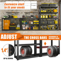 REIBII 32" W Garage Shelving Heavy Duty, 2000 lbs Adjustable Storage Shelves 5-Tier Metal Shelving for Basement Pantry Warehouse