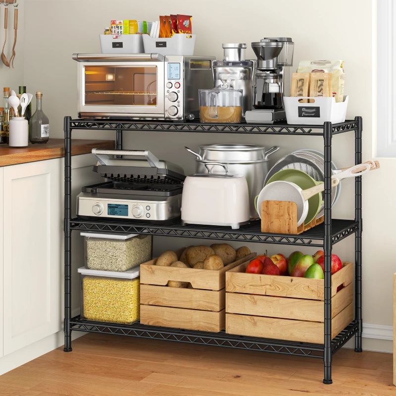 Reibii 3-Shlef Metal Shelves, Adjustable Steel Wire Shelving Units, Storage Rack for Kitchen Pantry Closet Dorm