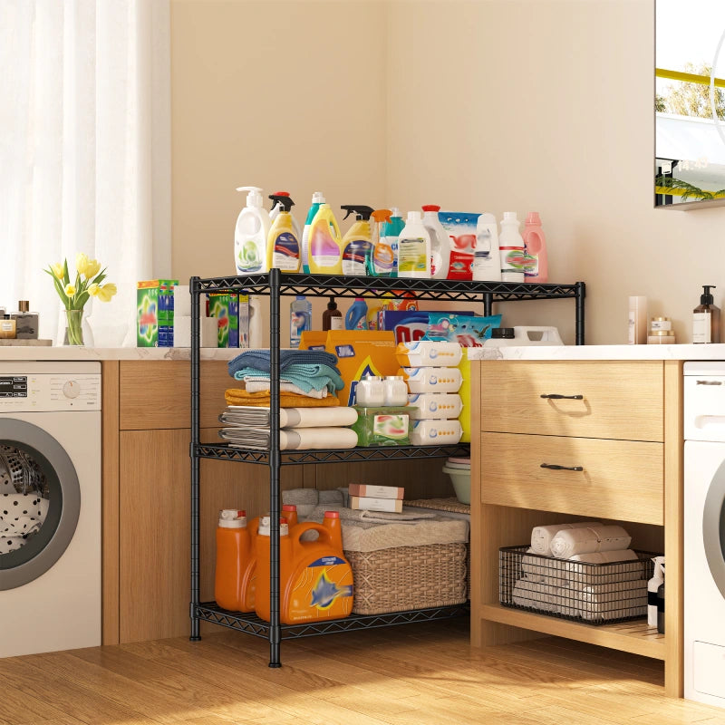 Reibii 3-Shlef Metal Shelves, Adjustable Steel Wire Shelving Units, Storage Rack for Kitchen Pantry Closet Dorm