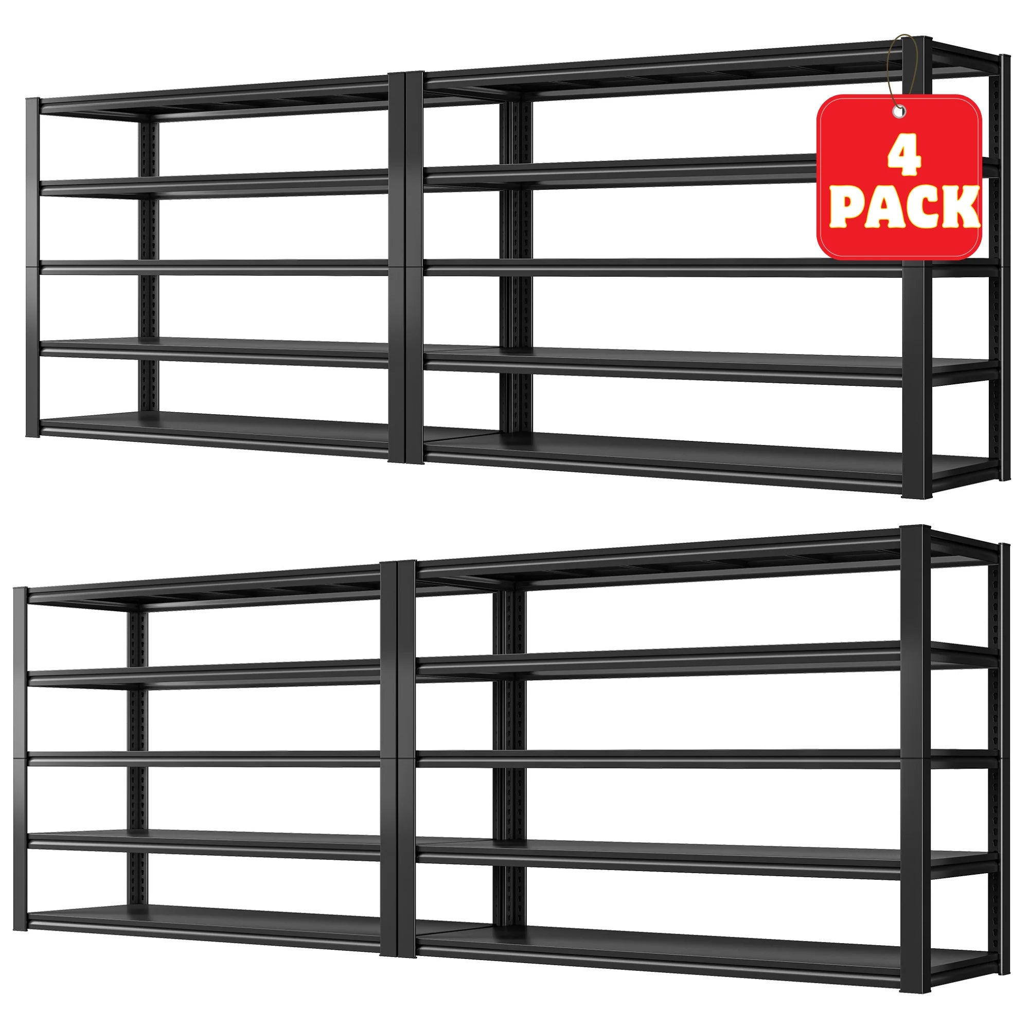 These sturdy metal storage shelves are built for reliable organization in garages, warehouses, and workshops.