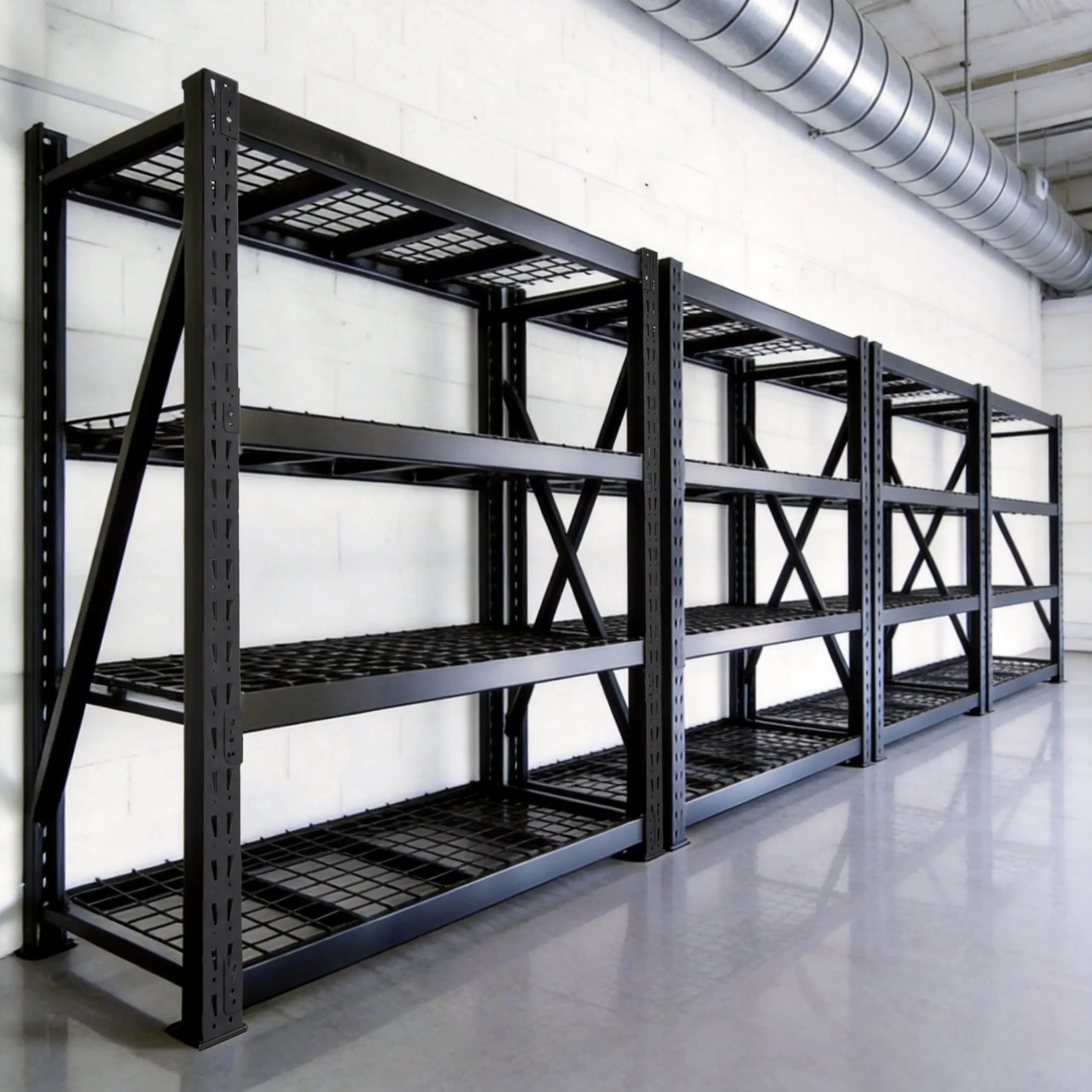 REIBII 77.2″ W Industrial Heavy-Duty Garage Shelving, 4-Tier Adjustable Steel Storage Shelves for Garage, Warehouse, Basement