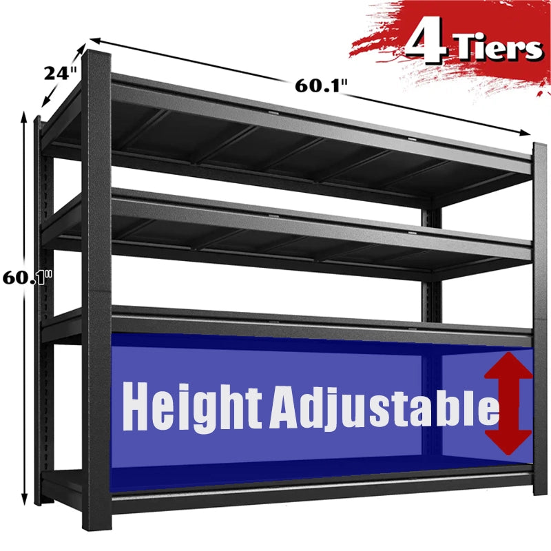 60"W x 24"D x 60"H Heavy Duty Garage Shelving Dimensions.Wide Industrial Storage Rack Provides Extra Storage Capacity