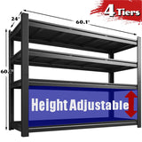 Reibii 60"W 4-Tier Heavy Duty Industrial Garage Shelving Units, Adjustable Metal Storage Shelves Racks for Garage, Warehouse, Basement, 2650LBS