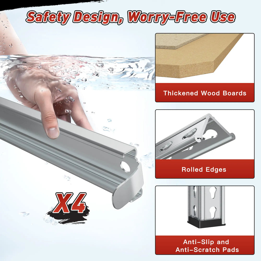 waterproof and slip-resistant design, thickened shelf boards, and rolled edge design