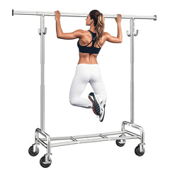Raybee Heavy-Duty Rolling Clothes Rack, 75" Extra Wide 67"H Garment Rack with Shelf & 4 Side Hooks | 450LBS Capacity, Extendable Hanging Bar, 360° Lockable Casters, Side Hooks