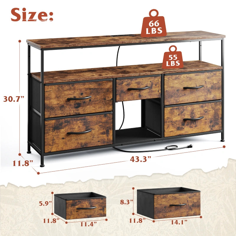 TV Stand Dresser with Outlets and LED Lights Power for 50" TV 5 Drawers Entertainment Center with Shelf for Living Room TV Stand Dresser with Outlets and LED Lights Power for 50" TV 5 Drawers Entertainment Center with Shelf for Living Room