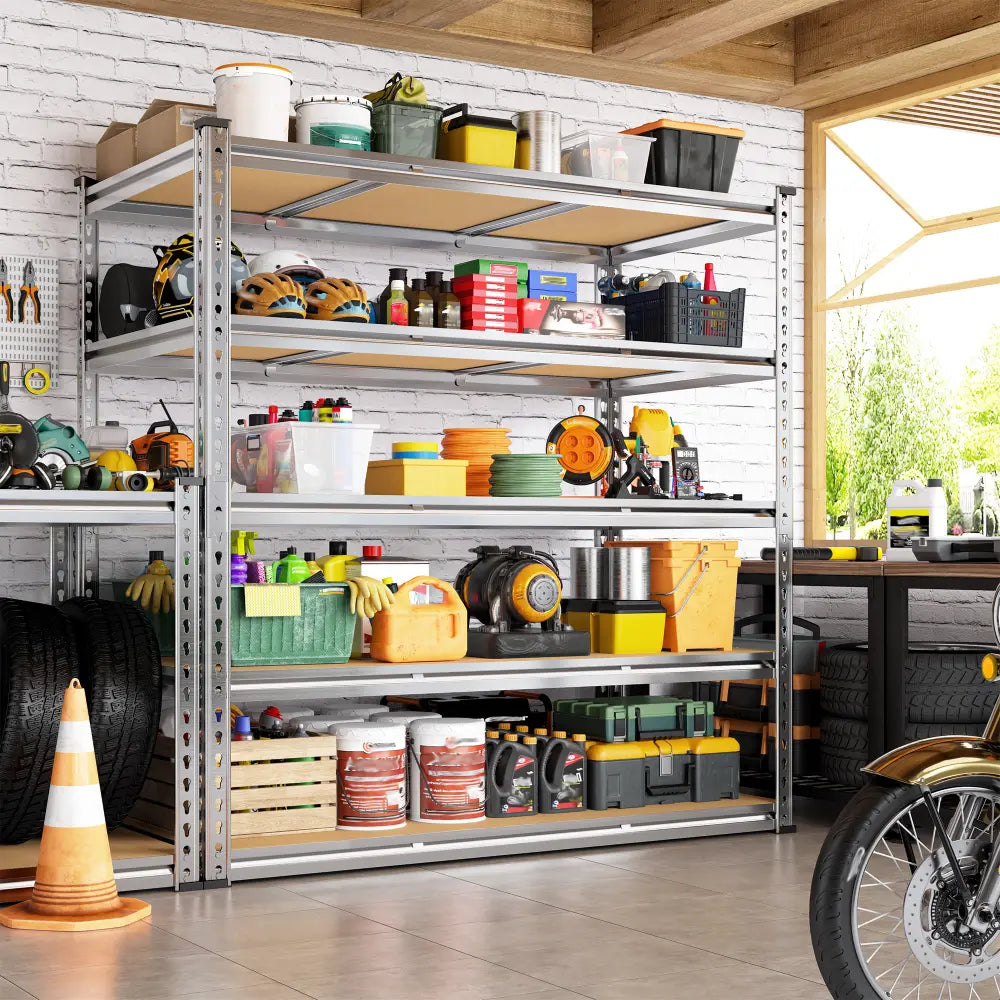 Reibii 48.2" W × 24" D Heavy Duty Garage Shelving Units Load 3000LBS, Adjustable Steel Shelves for Garage Basement Warehouse