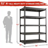 REIBII Shelves 2000 Lbs, Garage Shelving 5 Tier Adjustable Black Metal Shelf