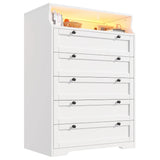 48"H Wooden White  edroom Chest Of Drawersm With 5 Deep Drawers, Light Wood Dresser