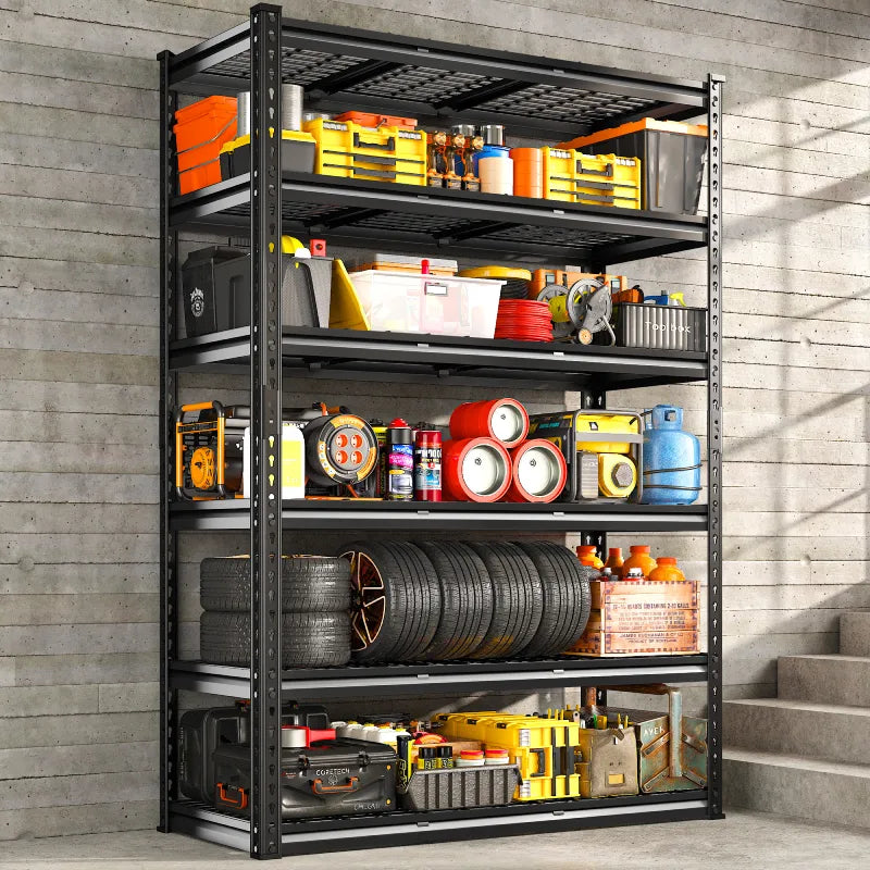 REIBII 48" W 3300 LBS Metal Storage Shelves, 6-Tier Adjustable Heavy Duty Garage Shelving for Workshop, Warehouse & Basement