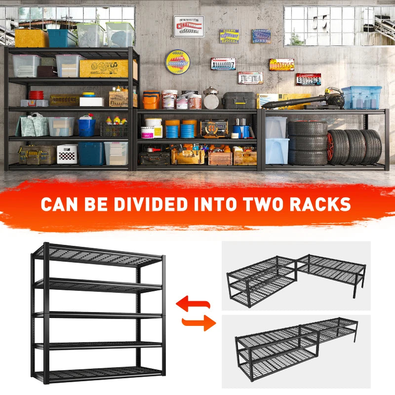 REIBII 48"W Heavy Duty Garage Shelving, 5-Tier Adjustable Storage Shelves Garage, 3000LBS Rust-Proof Storage Shelving for Warehouse, Basement