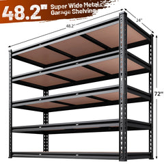 REIBII 48.2"W × 24"D × 72"H 5-Tier Garage Shelving Dimensions