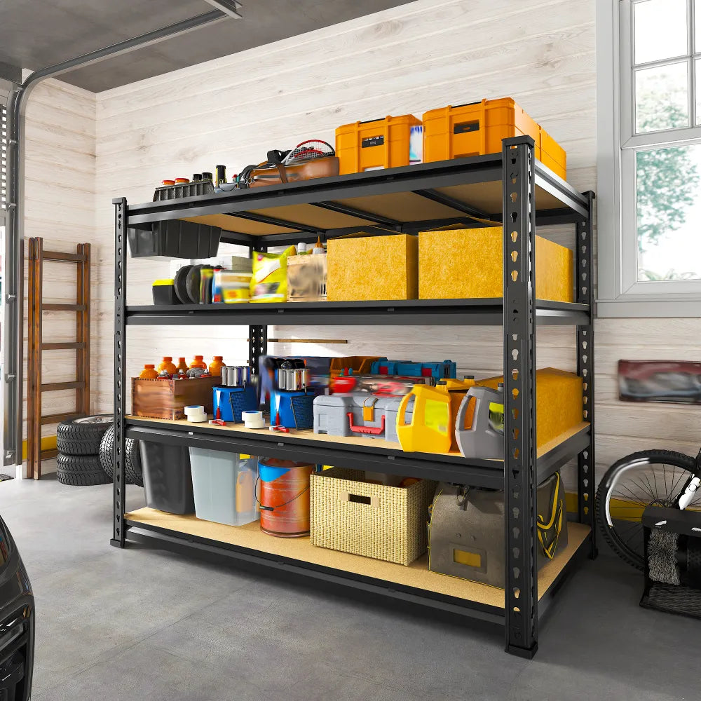 Reibii 55"W x 24"D Heavy Duty Garage Shelving Units, 3060 LBS Adjustable Metal Storage Shelves for Large Bins, Workshop & Warehouse