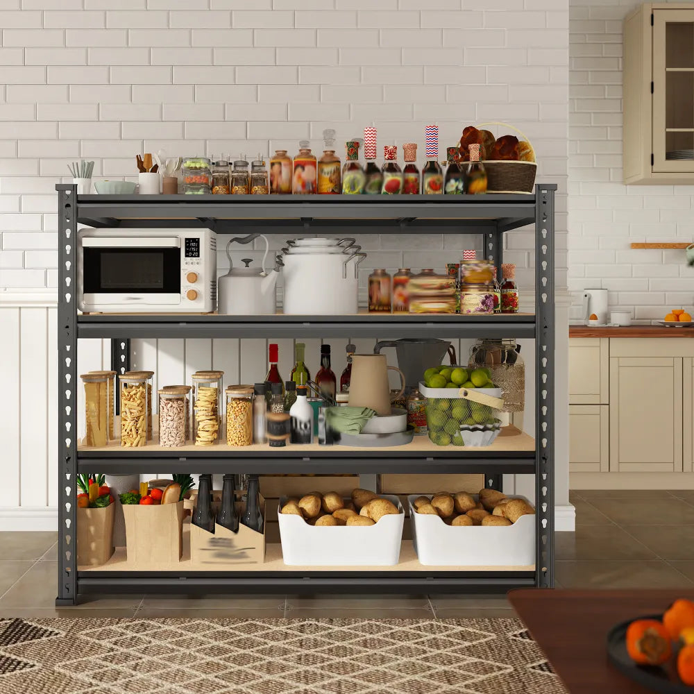 Reibii 55"W x 24"D Heavy Duty Garage Shelving Units, 3060 LBS Adjustable Metal Storage Shelves for Large Bins, Workshop & Warehouse