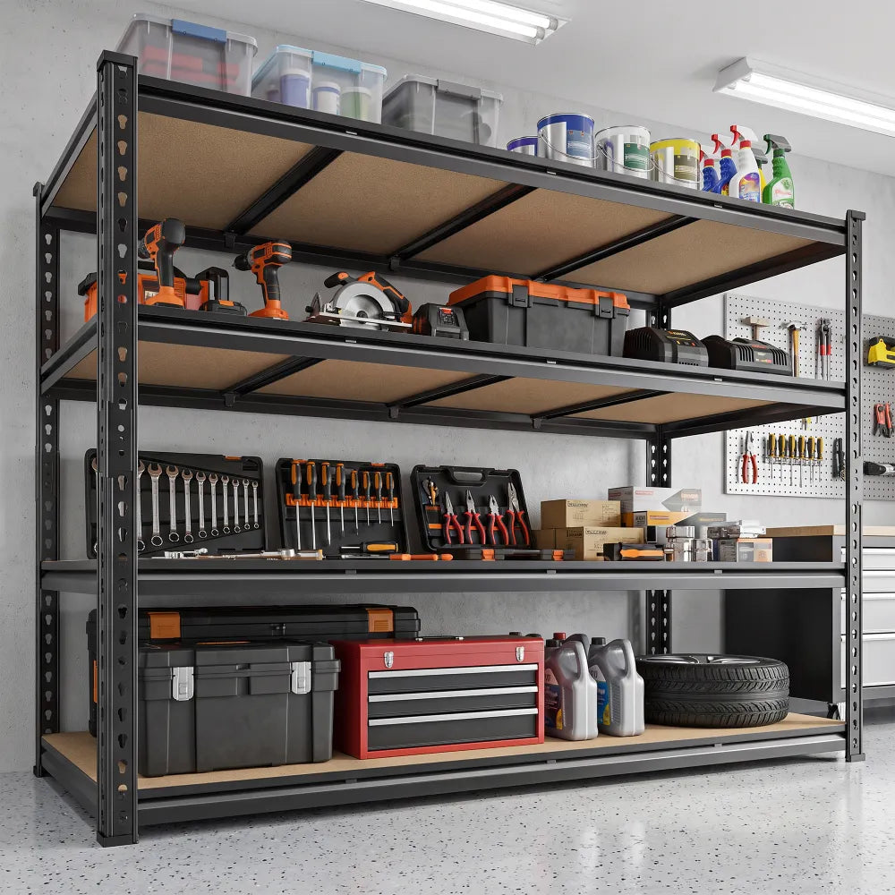REIBII 60"W x 24"D Heavy Duty Garage Storage Shelves, 3000 lbs Adjustable Storage Rack for Large Bins, Tools, Basement, Warehouse, Workshop & Commercial Storage