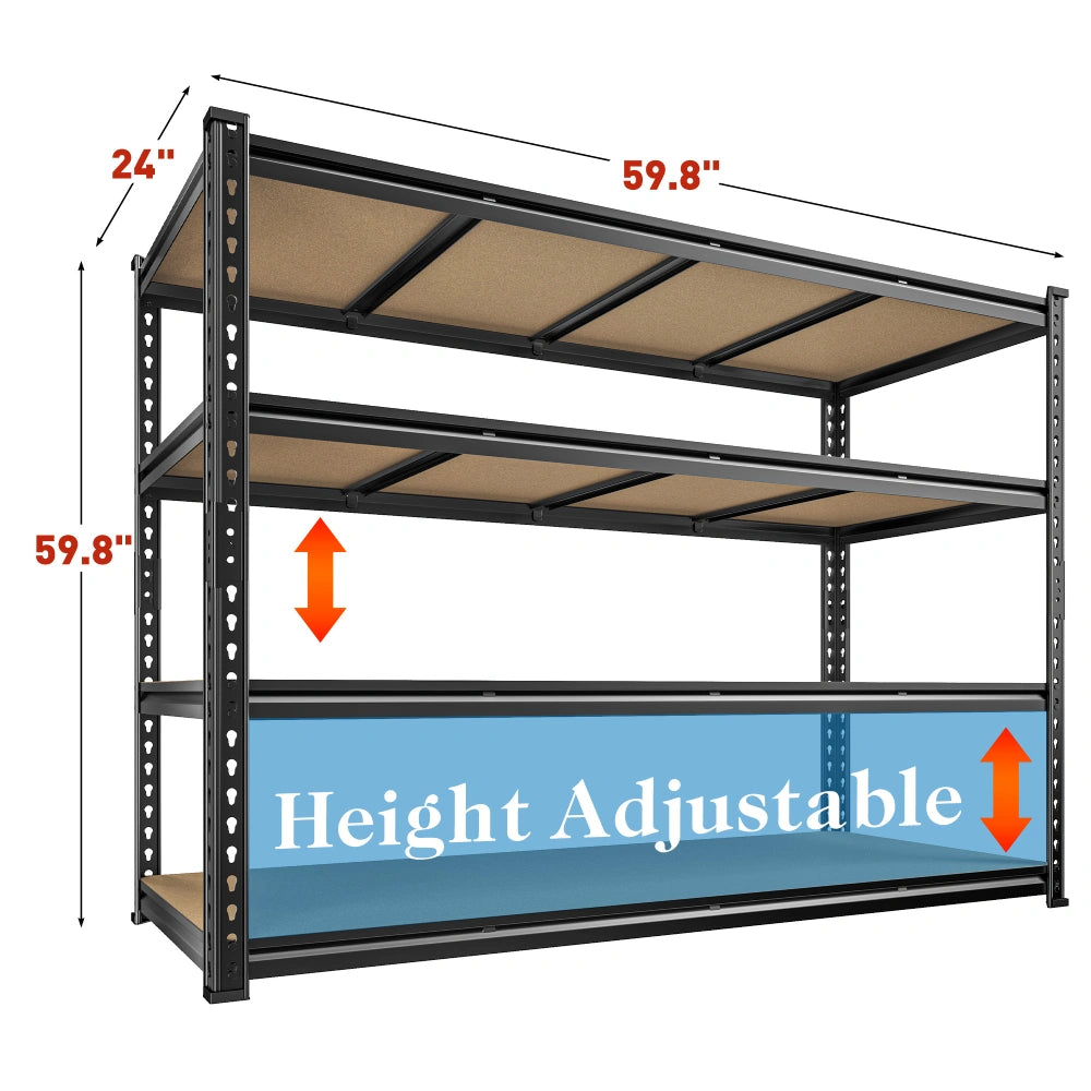 REIBII 60"W x 24"D Heavy Duty Garage Storage Shelves, 3000 lbs Adjustable Storage Rack for Large Bins, Tools, Basement, Warehouse, Workshop & Commercial Storage
