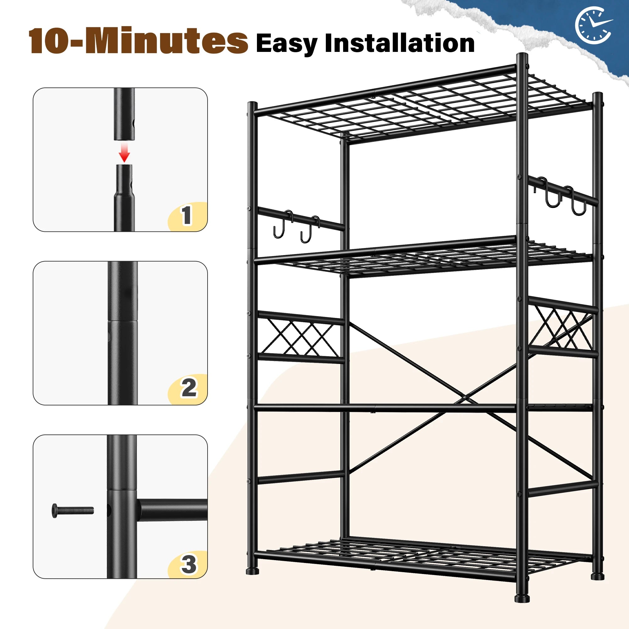 Heavy Duty Storage Shelves with Hooks, 36" Metal Garage Shelving Unit 800lb Capacity