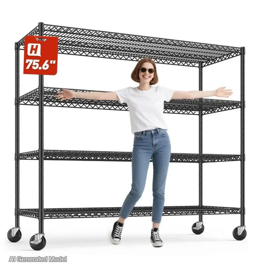 Reibii 56" W x 75.6" H Wire Rack Shelving Units on Wheels, 2550 lbs Adjustable Wire Storage Shelves for Pantry Closet Commercial 800