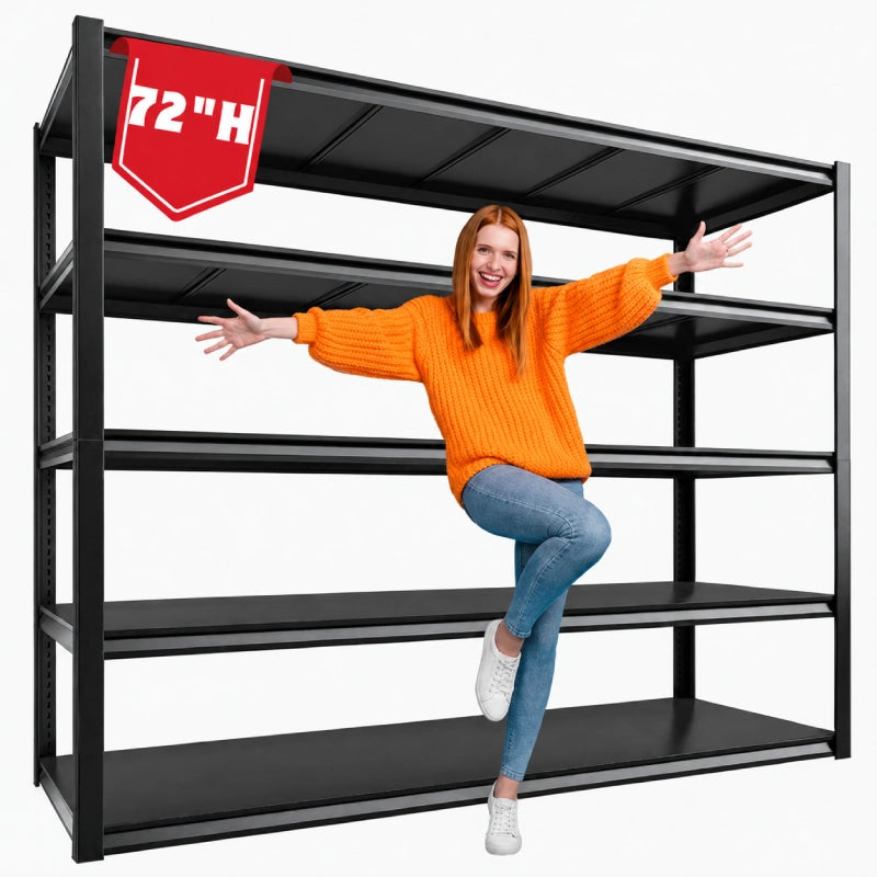 REIBII 5-Tier 72″ H Garage Shelving, 3000LBS Adjustable Metal Shelving Unit, Storage Shelves For Warehouse, Basement & Industrial