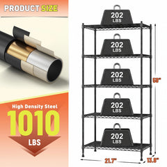 Reibii 5-Tier Adjustable Metal Wire Shelving Unit, 21.5 Inch Wide Heavy Duty 1010 LBS Storage Rack Organizer for Pantry, Kitchen, Dorm & Garage
