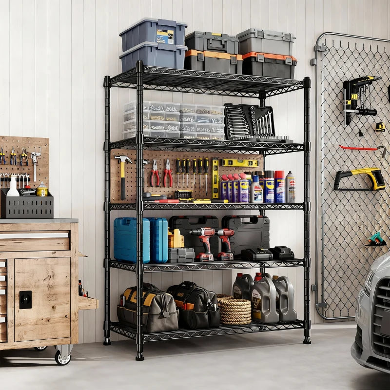 REIBII 5-Tier Adjustable Metal Wire Shelving Unit, 29 Inch Width, 1020 LBS Max Load, 19mm Robust Steel Frame, Rustproof Storage Organizer for Garage Workshop