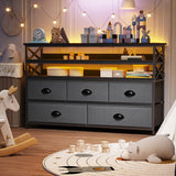 50" TV  Stand  Dresser for Bedroom with 5 Fabric Drawers and Wood Open Shelves for Living Room, Entryway, Closet