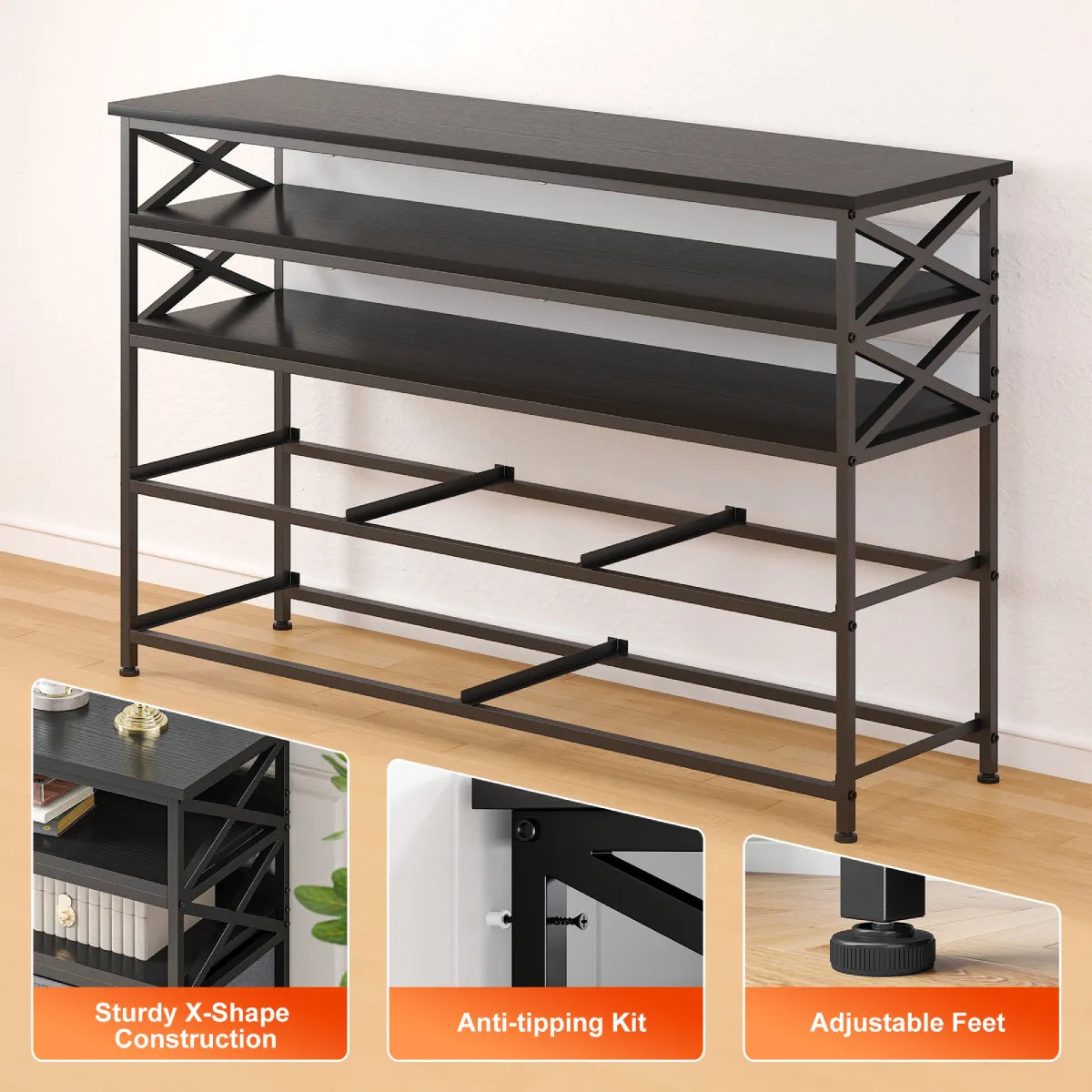 50" TV  Stand  Dresser for Bedroom with 5 Fabric Drawers and Wood Open Shelves for Living Room, Entryway, Closet