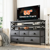 50" TV  Stand  Dresser for Bedroom with 5 Fabric Drawers and Wood Open Shelves for Living Room, Entryway, Closet