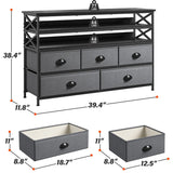 50" TV  Stand  Dresser for Bedroom with 5 Fabric Drawers and Wood Open Shelves for Living Room, Entryway, Closet