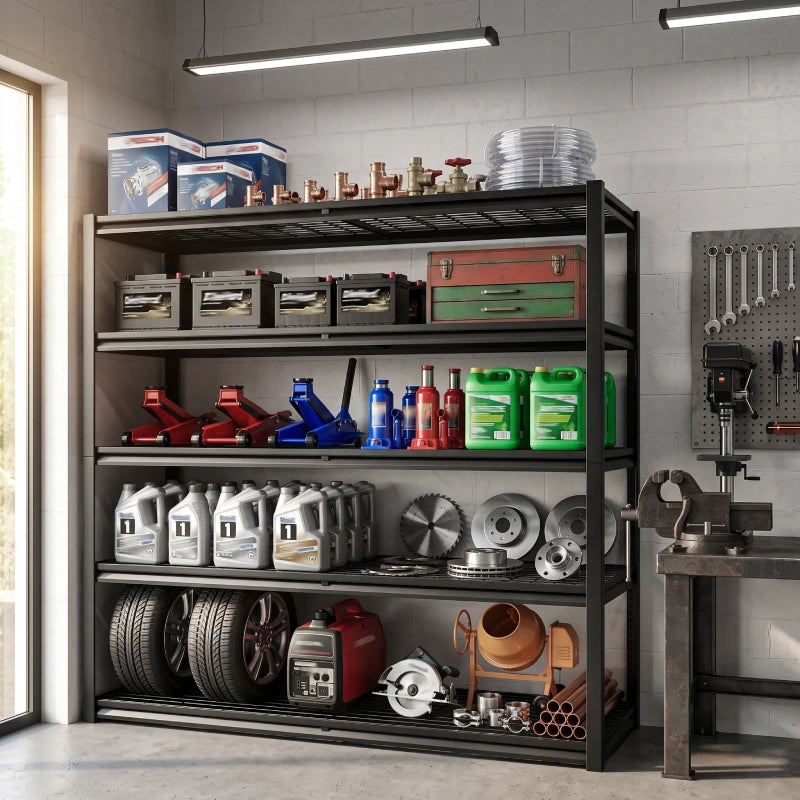 REIBII 55.2" W 5-Tier Adjustable Metal Shelving, 3000LBS Heavy Duty Garage Shelves for Basement, Warehouse & Home Storage