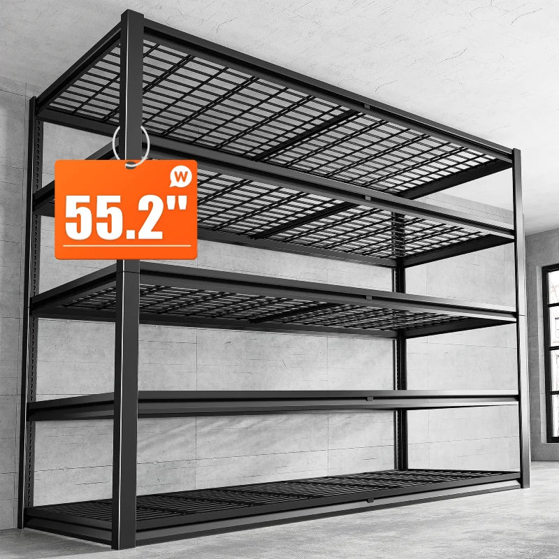 55.2"W Heavy Duty Metal Shelving 3000 LBS With Adjustable & Rust Resistant Garage Shelves For Basement, Warehouse and Garage