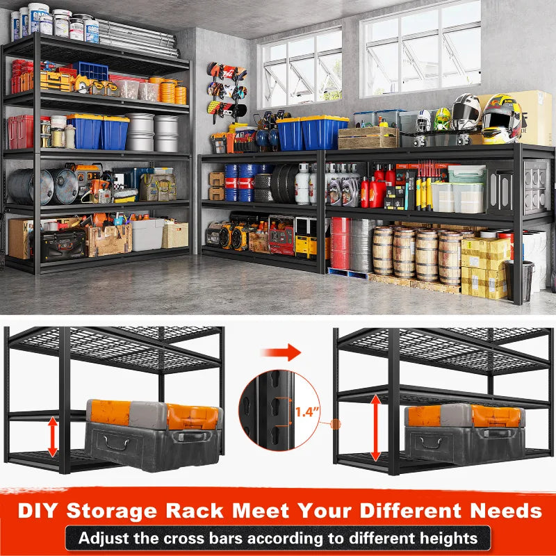 REIBII 55.2" W 5-Tier Adjustable Metal Shelving, 3000LBS Heavy Duty Garage Shelves for Basement, Warehouse & Home Storage