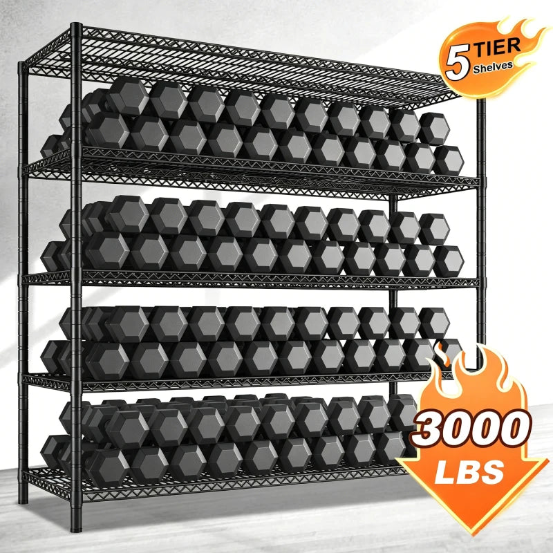 Reibii 56" W x 75.6" H Wire Rack Shelving Units on Wheels, 2550 lbs Adjustable Wire Storage Shelves for Pantry Closet Commercial