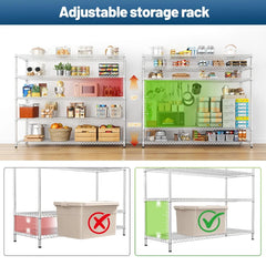 Reibii 55.5"W Metal Wire Shelving, 3200 lbs Heavy Duty Storage Racks,For Kitchen Basement,Chrome
