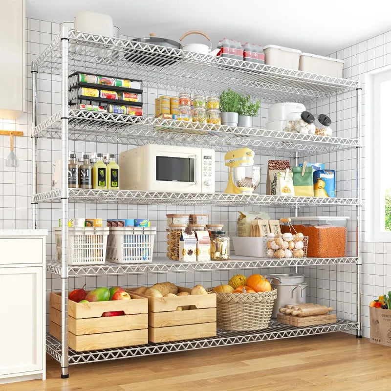 Reibii 55.5"W Metal Wire Shelving, 3200 lbs Heavy Duty Storage Racks,For Kitchen Basement,Chrome