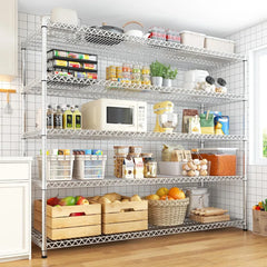 Reibii 55.5"W Metal Wire Shelving, 3200 lbs Heavy Duty Storage Racks,For Kitchen Basement,Chrome