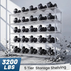 Reibii 55.5"W Metal Wire Shelving, 3200 lbs Heavy Duty Storage Racks,For Kitchen Basement,Chrome