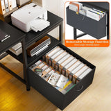 57"W Gaming Computer Desk with Monitor Stand Shelves, Modern Office Desk with Drawers