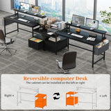 57"W Gaming Computer Desk with Monitor Stand Shelves, Modern Office Desk with Drawers