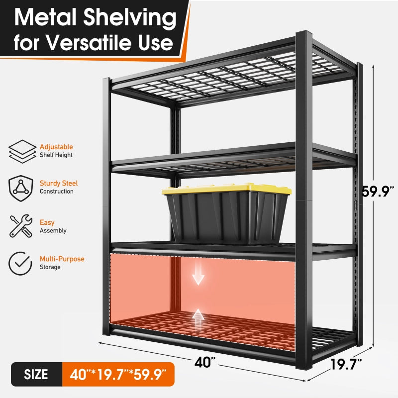 REIBII 59.9"H 4-Tier Industrial Shelves, Adjustable Shelving Units for Garage, Warehouse, Basement & Pantry