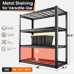 REIBII 59.9"H 4-Tier Industrial Shelves, Adjustable Shelving Units for Garage, Warehouse, Basement & Pantry