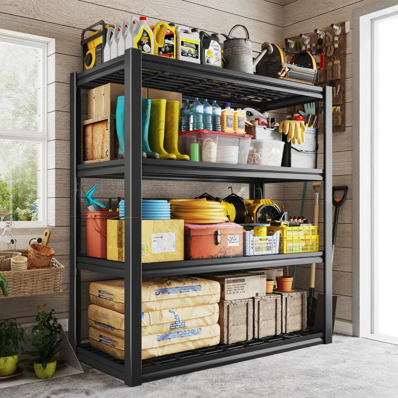 REIBII 59.9"H 4-Tier Industrial Shelves, Adjustable Shelving Units for Garage, Warehouse, Basement & Pantry