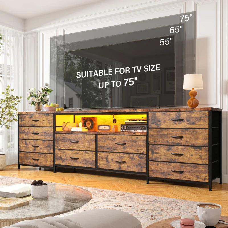 12-drawer TV stand dresser w/ power outlets & LED lights, open shelf, Reibii 12-drawer TV stand dresser w/ power outlets & LED lights, open shelf, Reibii