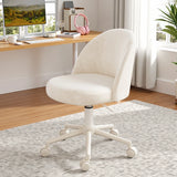 Vanity Chair with Wheels, Velvet Desk Chair, Armless Office Chair, Ergonomic Chair with Lumbar Support for Bedroom